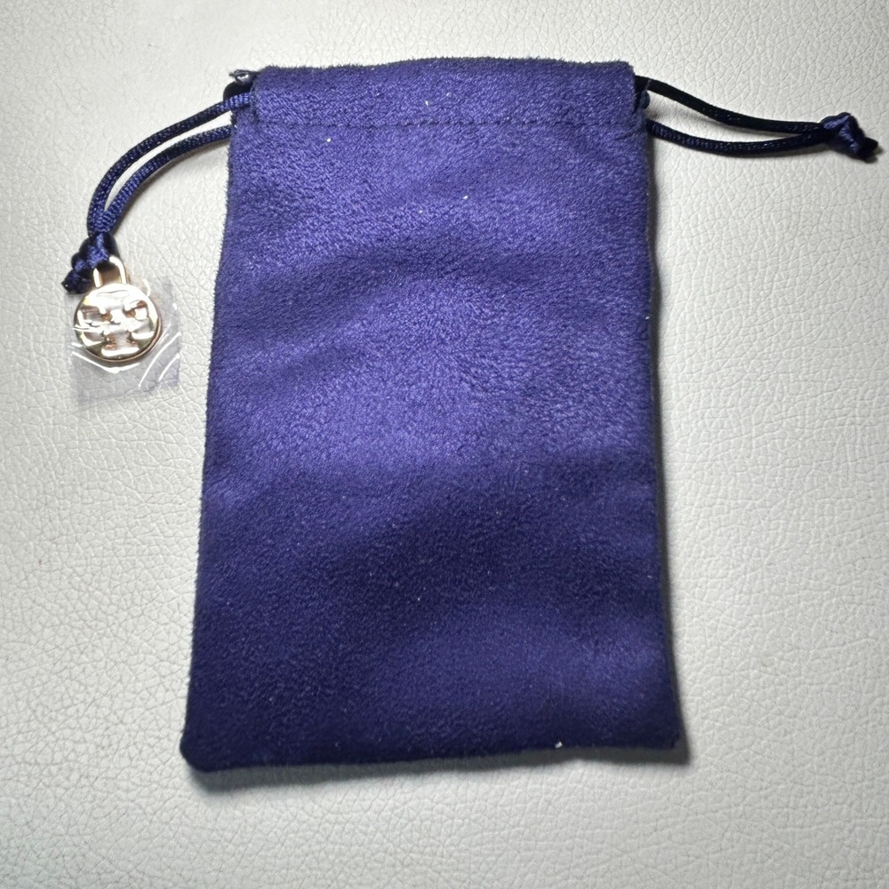 Tory Burch Blue Velvet Jewelry Pouch Drawstring Logo Charm Dust Bag 8cm x 12.5cm